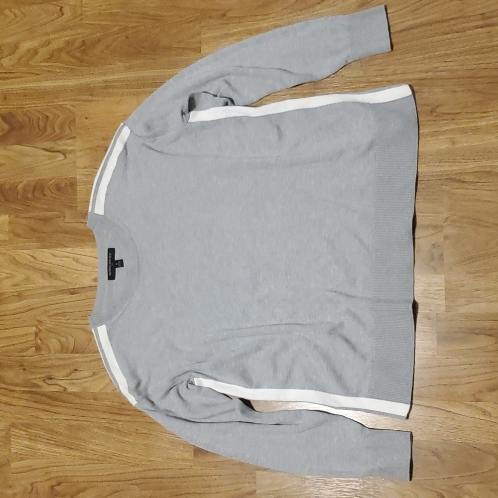 Banana Republic Oversized Heather Grey Sweater Womens Size S White Side Stripes